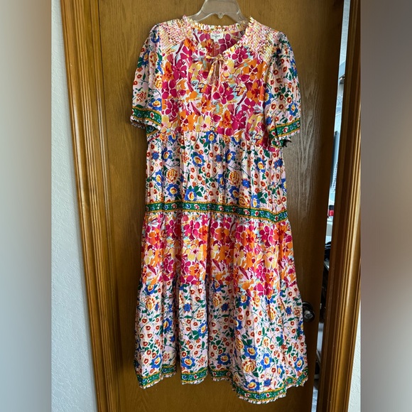 Umgee Dresses & Skirts - Umgee Multicolored Midi Sundress with Puff Sleeves